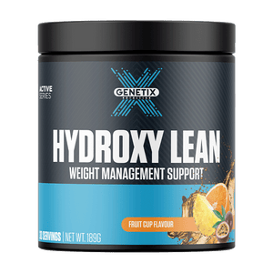 Genetix Nutrition Hydroxy Lean Fruit Cup weight management supplement, 189g black tub with 30 servings