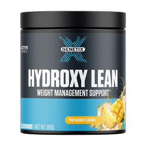 Genetix Nutrition Hydroxy Lean Pine Mango, 189g weight management support powder in black tub with 30 servings