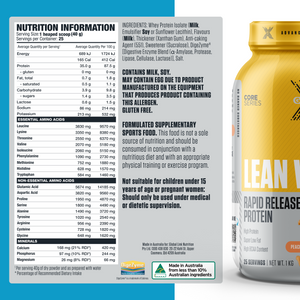 Genetix Lean WPI whey protein isolate nutrition panel 1kg tub ingredients and supplement facts label